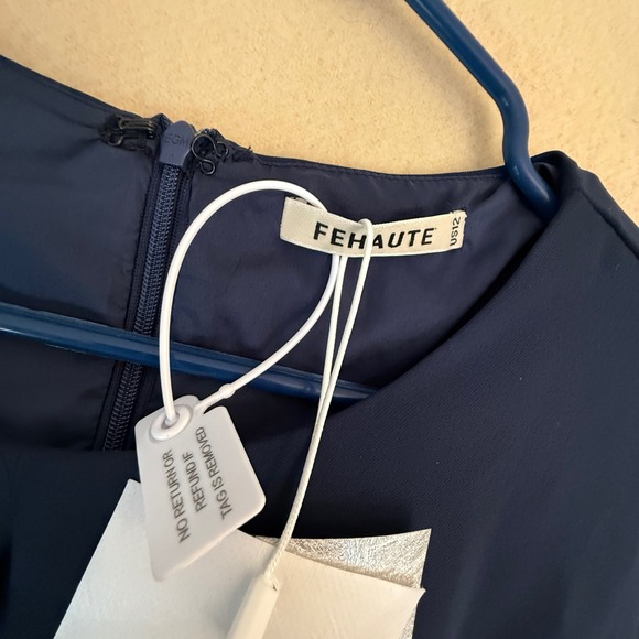 FEHAUTE Navy Blue Ruched Sheath Dress Cap Sleeve Business Casual Women US 12 - Picture 5 of 9